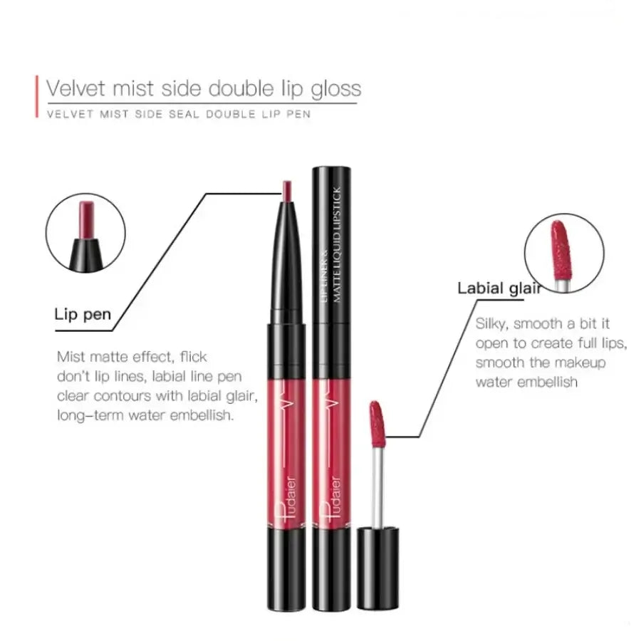 Frost Glow Cosmetics lip liner and matte liquid lipstick on beautifully defined lips, showcasing deep burgundy shades.