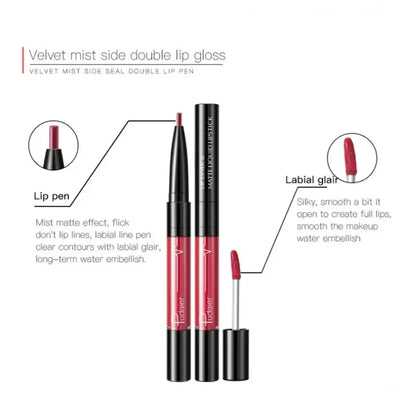 Frost Glow Cosmetics lip liner and matte liquid lipstick on beautifully defined lips, showcasing deep burgundy shades.