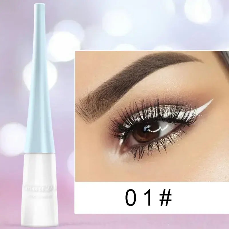 Frost Glow Cosmetics colorful liquid eyeliner pens. Waterproof, matte, easy-to-wear in blue, red, green, white, gold & brown shades.