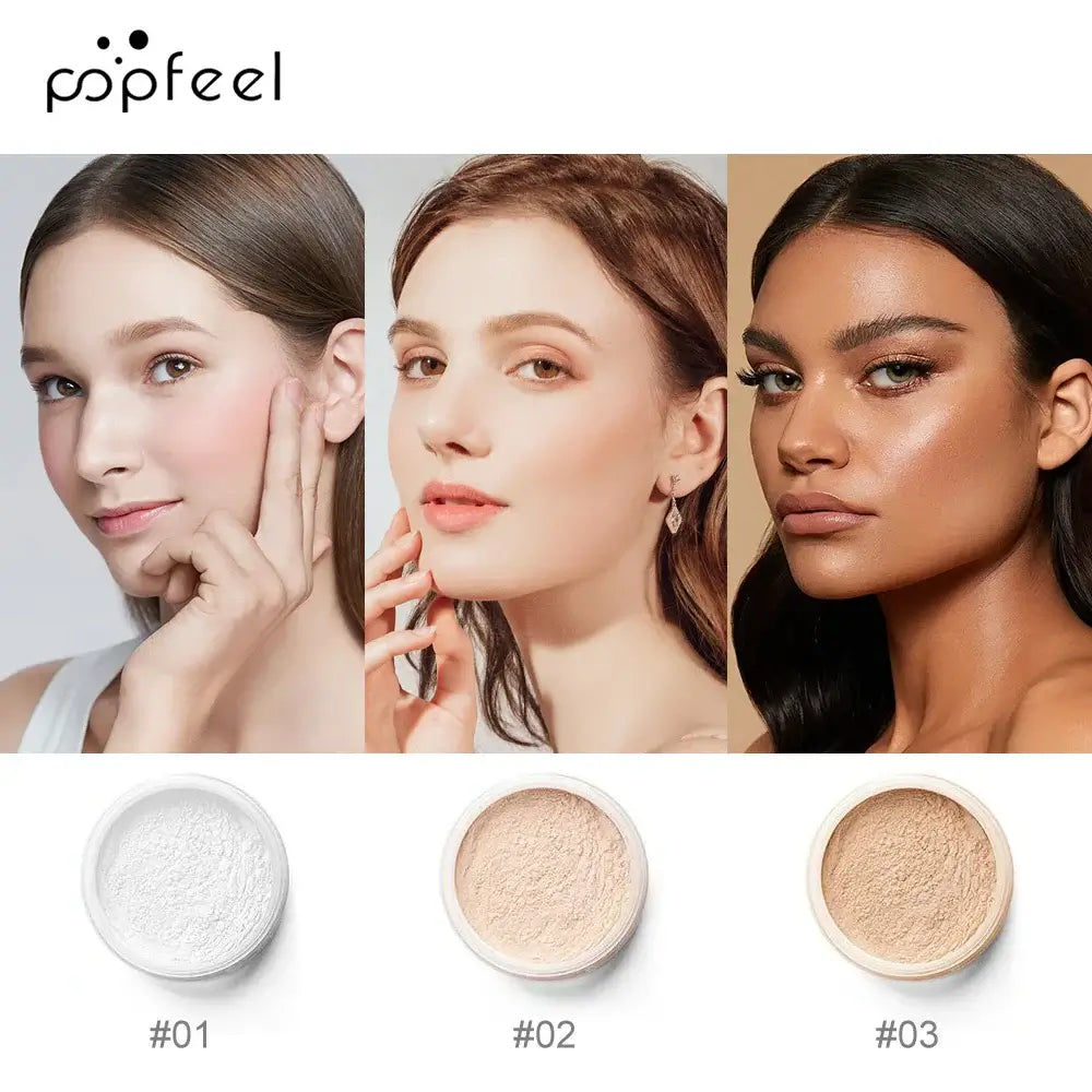 Discover Frost Glow Cosmetics 3-color lightweight oil-control loose powder. Waterproof, long-lasting, no-cake, flawless finish.