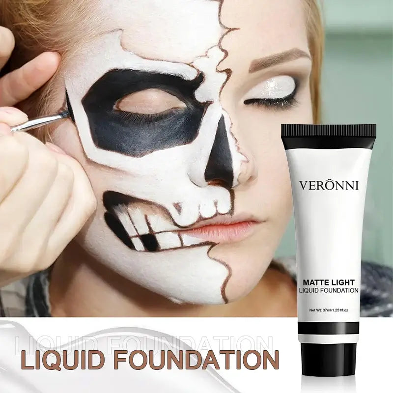 Frost Glow Cosmetics white liquid foundation delivers full coverage, oil control & long-lasting wear for cosplay, Halloween & stage makeup.