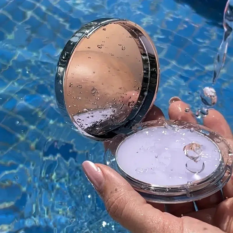 Frost Glow Cosmetics lavender pressed powder. Full coverage, matte finish, long-lasting oil control compact for flawless foundation.