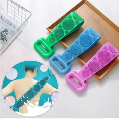 Durable silicone body scrubber with back brush for exfoliation & massage. Gentle, hygienic & long-lasting bath sponge alternative.