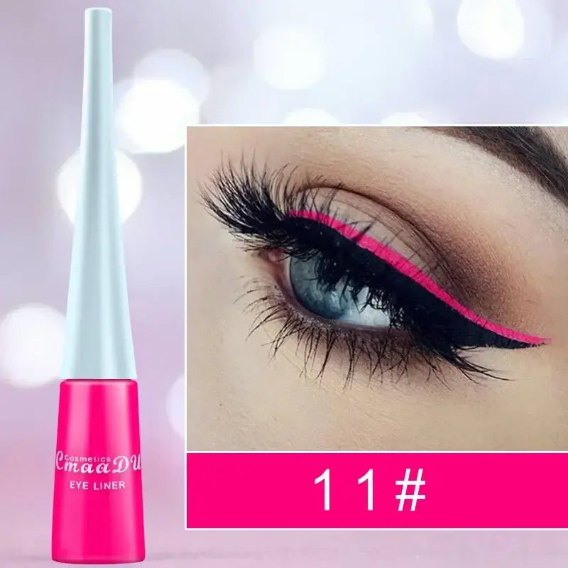 Frost Glow Cosmetics colorful liquid eyeliner pens. Waterproof, matte, easy-to-wear in blue, red, green, white, gold & brown shades.