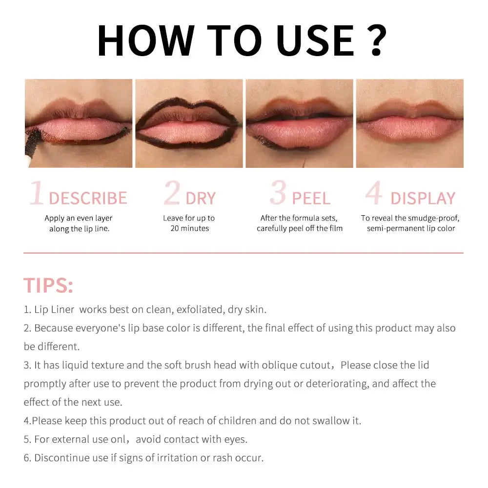Frost Glow Cosmetics peel-off lip liner set features 4 waterproof, long-lasting shades. Moisturizes lips with a tattoo-effect finish.