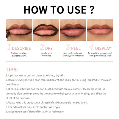 Frost Glow Cosmetics peel-off lip liner set features 4 waterproof, long-lasting shades. Moisturizes lips with a tattoo-effect finish.