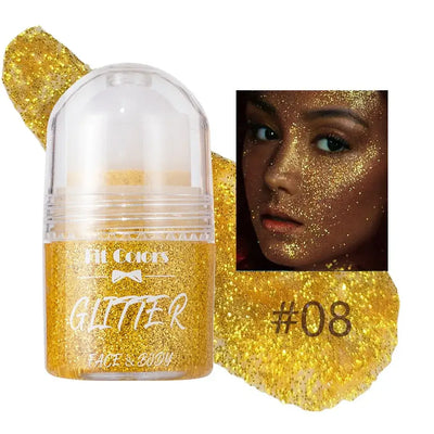 Frost Glow Cosmetics Rolling Ball Gel in various colors, showcasing shimmering effects on face and body for a glowing look.