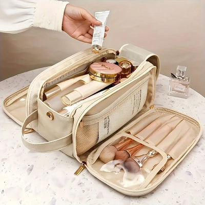 Luxury PU makeup pouch with large capacity. Multi-functional, odorless & portable cosmetic organizer for travel & daily use. Shop Frost Glow Cosmetics.