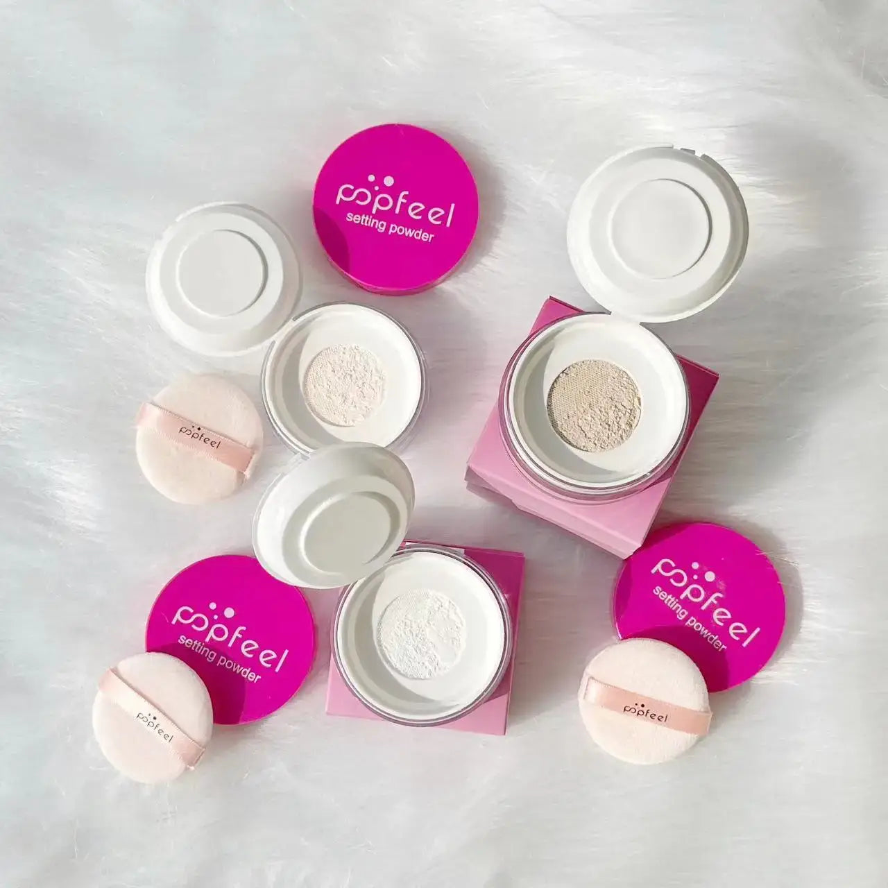 Discover Frost Glow Cosmetics 3-color lightweight oil-control loose powder. Waterproof, long-lasting, no-cake, flawless finish.
