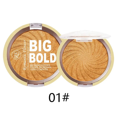 Frost Glow Cosmetics Pressed Powder with bronzer and highlighter showcased with models demonstrating a radiant glow.