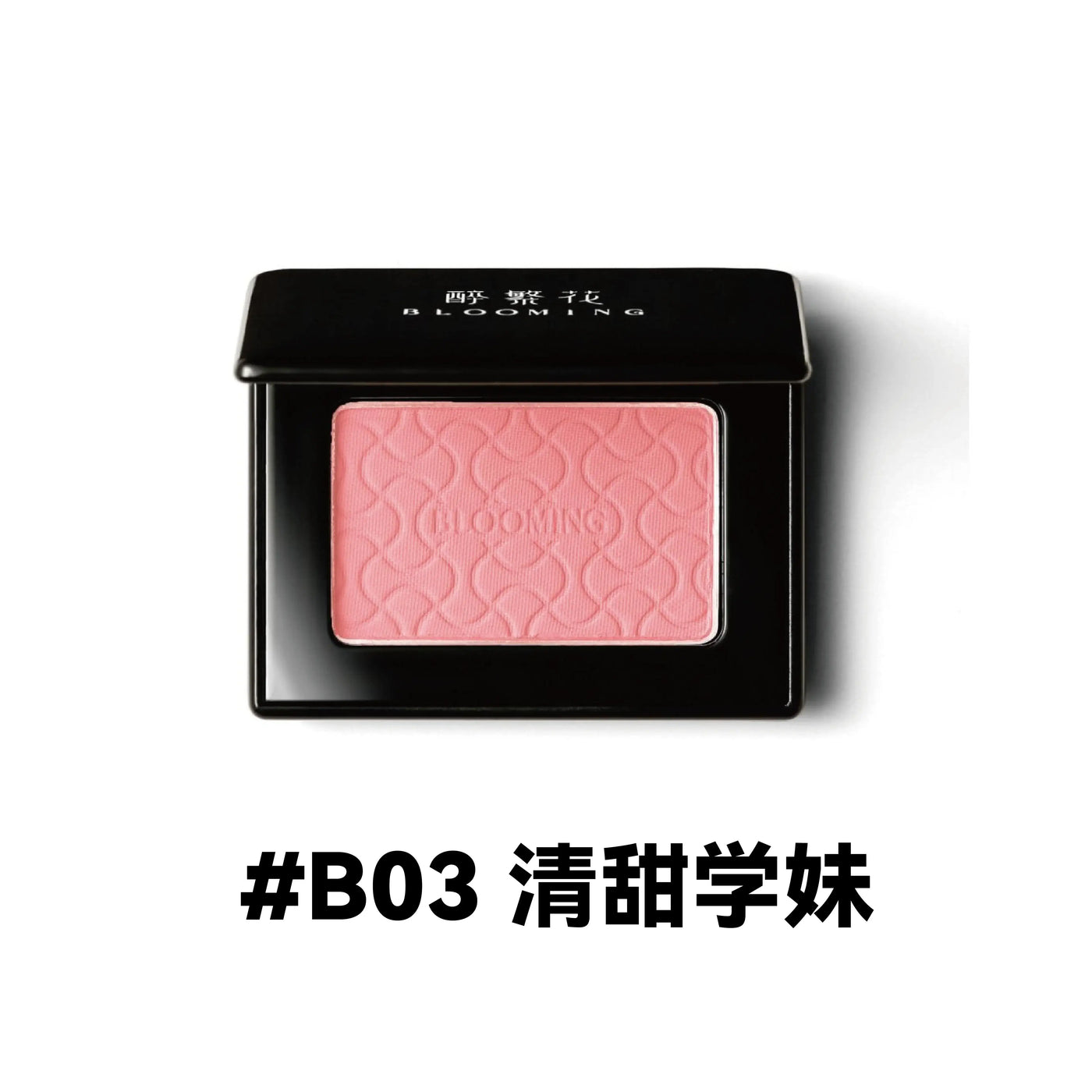 Model showcasing Blooming Blush Powder in B07, featuring soft pink tones and long-lasting cheek tint effect.