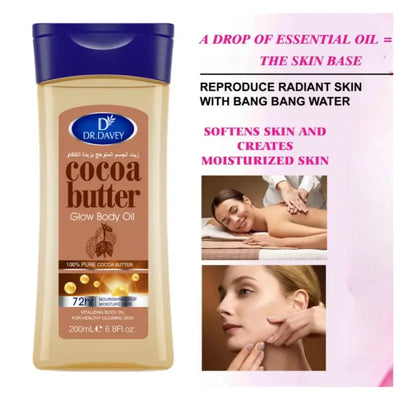 Nourishing cocoa butter body oil for glowing, hydrated skin. Smooths, softens & revitalizes. Suitable for all skin types.