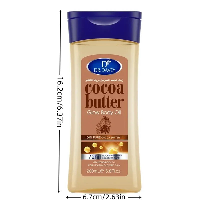 Nourishing cocoa butter body oil for glowing, hydrated skin. Smooths, softens & revitalizes. Suitable for all skin types.