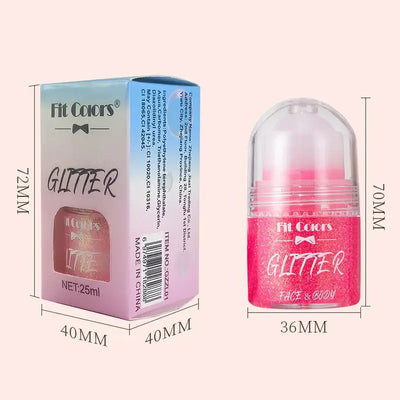 Frost Glow Cosmetics Rolling Ball Gel in various colors, showcasing shimmering effects on face and body for a glowing look.