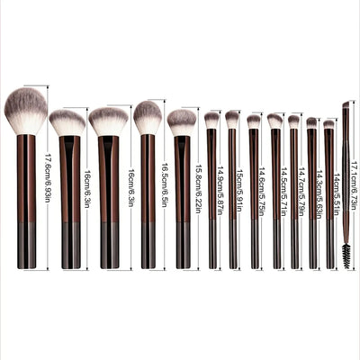 Professional 13pcs makeup brush set with kabuki, foundation, blush & eyeshadow brushes. Achieve flawless blending with Frost Glow Cosmetics.
