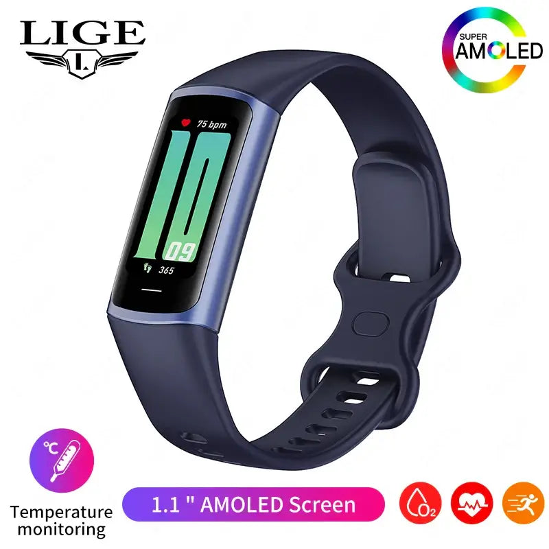 2025 Frost Glow Cosmetics smart bracelet fitness tracker. Waterproof band for men & women, phone-connected, Android & iOS watch.