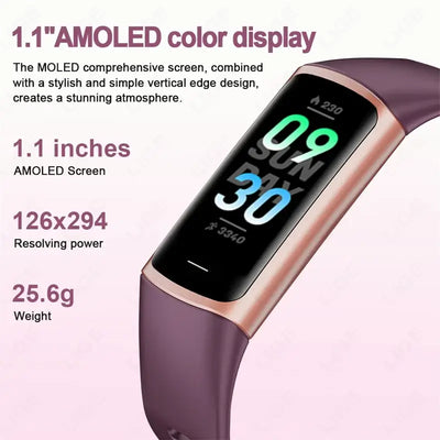 2025 Frost Glow Cosmetics smart bracelet fitness tracker. Waterproof band for men & women, phone-connected, Android & iOS watch.