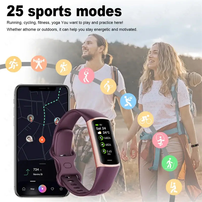 2025 Frost Glow Cosmetics smart bracelet fitness tracker. Waterproof band for men & women, phone-connected, Android & iOS watch.