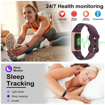 2025 Frost Glow Cosmetics smart bracelet fitness tracker. Waterproof band for men & women, phone-connected, Android & iOS watch.