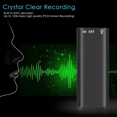 Frost Glow Cosmetics 3-in-1 mini digital voice recorder with MP3 player, 192Kbps WAV audio recording & professional design.