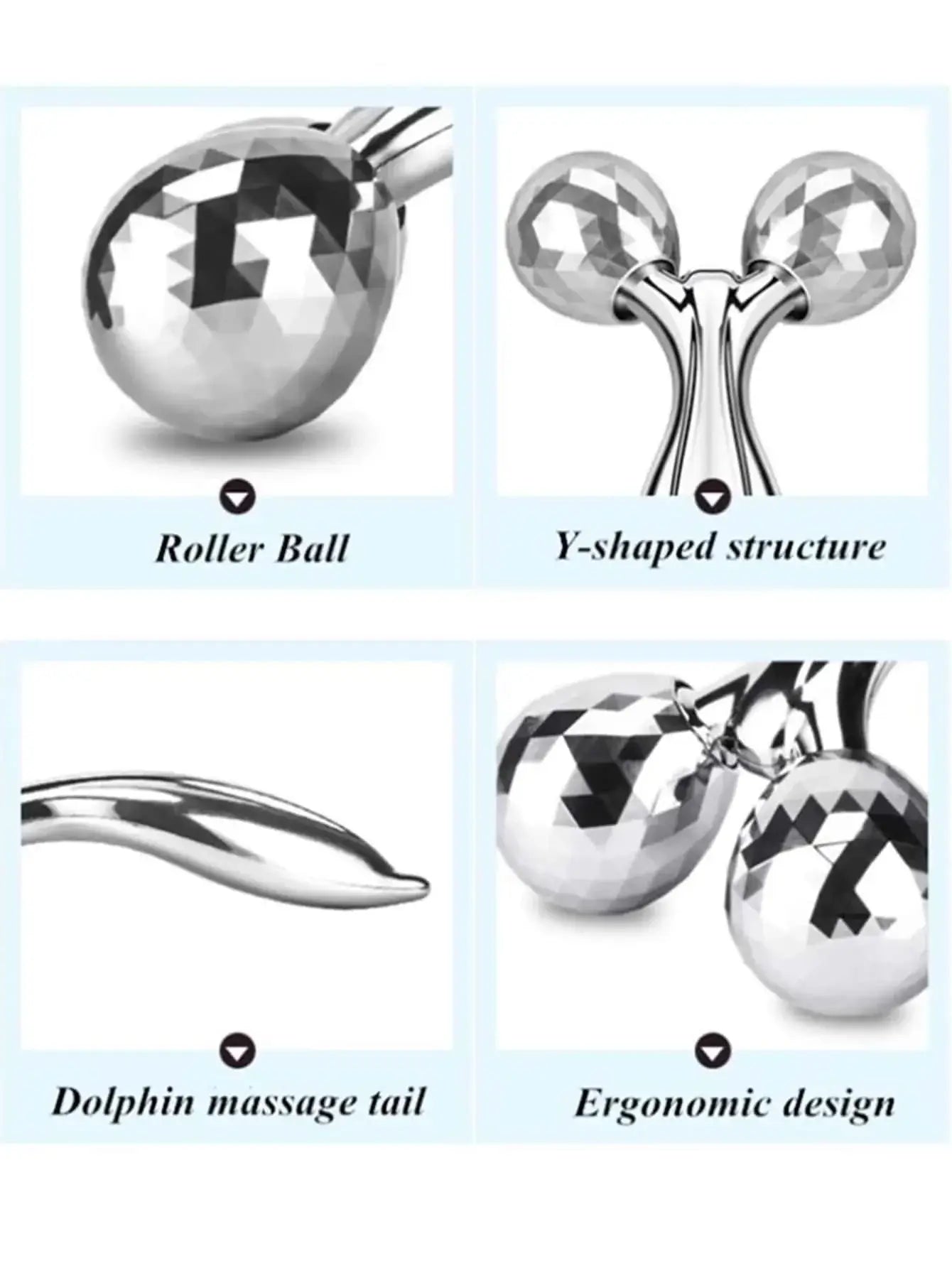 3D Y-shape face roller massager for lifting, tightening & wrinkle reduction. 360° rotation for face & body care. Shop Frost Glow Cosmetics skincare tools.