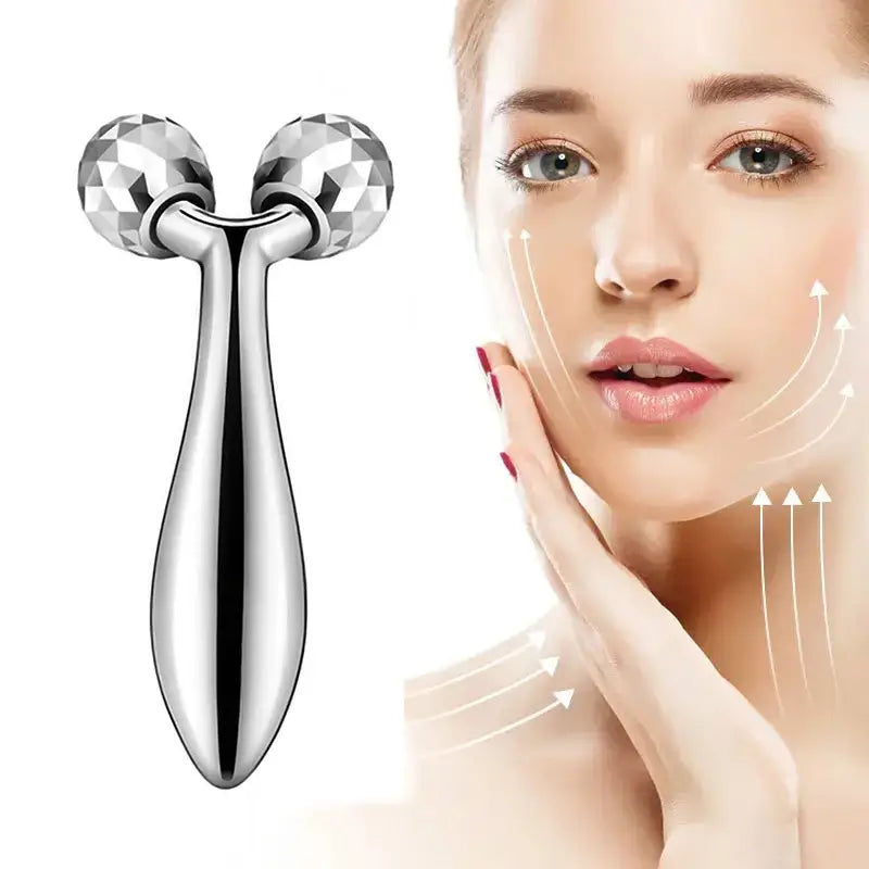 3D Y-shape face roller massager for lifting, tightening & wrinkle reduction. 360° rotation for face & body care. Shop Frost Glow Cosmetics skincare tools.