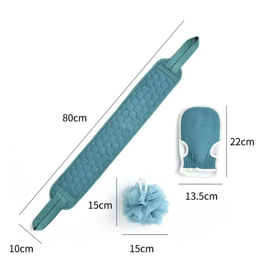 3-in-1 bath set with back scrubber, sponge & brush. Exfoliate, cleanse & massage skin for a refreshing spa-like shower.