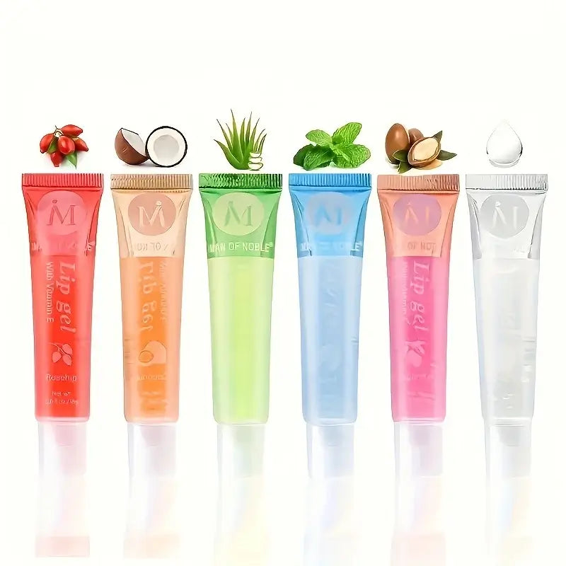 Frost Glow Cosmetics 6Pcs Lip Gloss & Oil Set with VE, rosehip, argan, peppermint, aloe & coconut. Moisturizing, plumping & glossy.