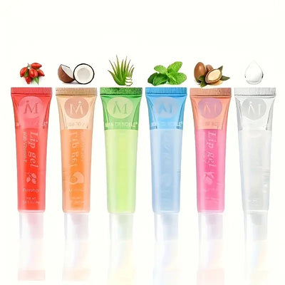 Frost Glow Cosmetics 6Pcs Lip Gloss & Oil Set with VE, rosehip, argan, peppermint, aloe & coconut. Moisturizing, plumping & glossy.