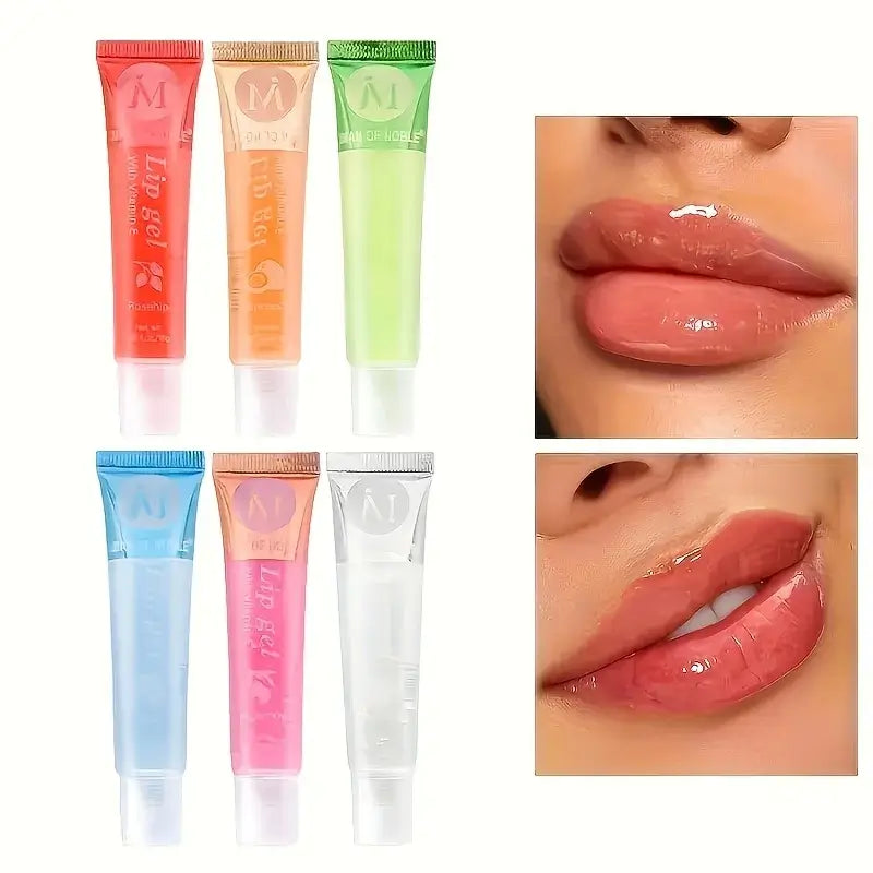 Frost Glow Cosmetics 6Pcs Lip Gloss & Oil Set with VE, rosehip, argan, peppermint, aloe & coconut. Moisturizing, plumping & glossy.