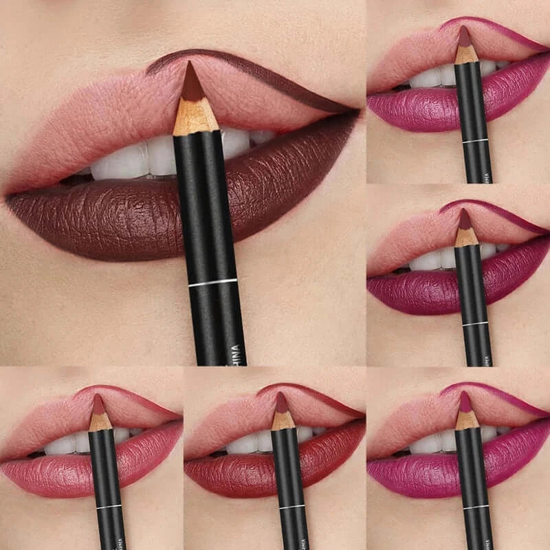 Frost Glow Cosmetics 6pcs matte lip liner set. Waterproof, durable & easy to color. Long-lasting lip contour pencils for all skin types.