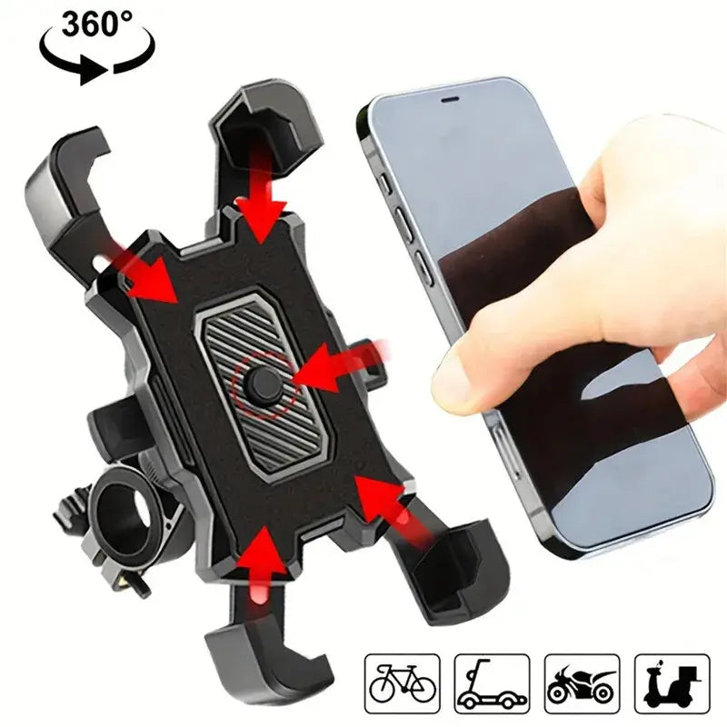 Frost Glow Cosmetics adjustable bike & motorcycle phone holder. 360° rotatable GPS mount, cycling accessories for sports & travel.