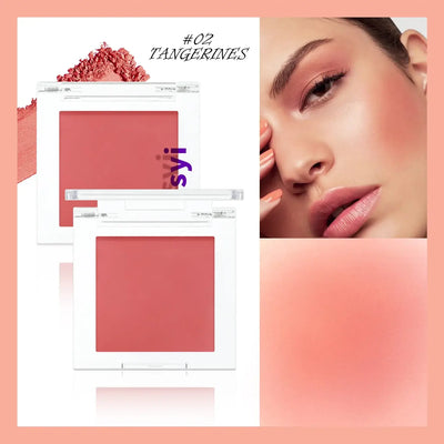 Frost Glow Cosmetics brightening blush in pink tone with applicator and swatch, ideal for a youthful glow.
