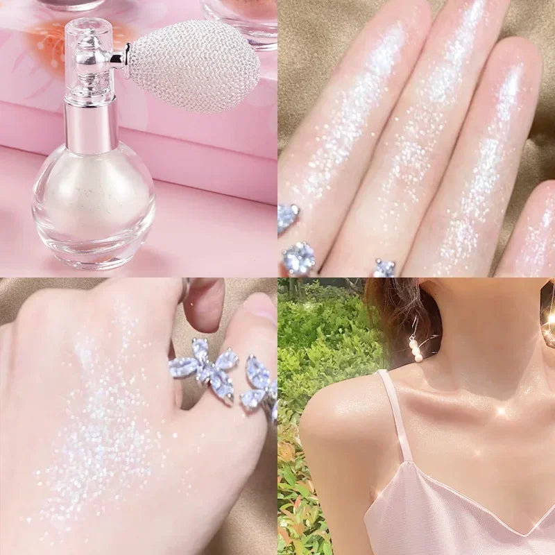 Frost Glow Cosmetics Diamond Highlighter Spray. Waterproof glitter powder for face & body contour, bronzing & luminous glow.