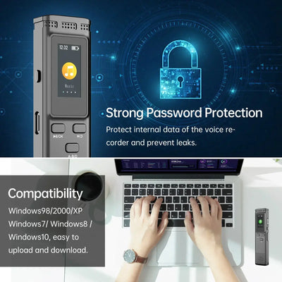 Frost Glow Cosmetics digital voice recorder with 64GB/16GB/8GB storage, voice activation, noise reduction & 288hrs playback.