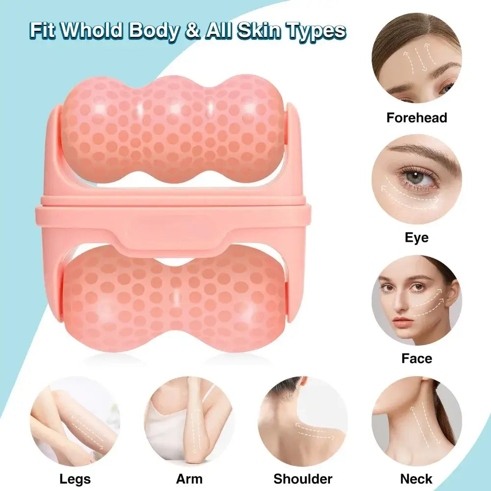 Dual-head ice roller for puffiness, migraines & skin tightening. Relieve tension & refresh your skin with Frost Glow Cosmetics beauty tools.