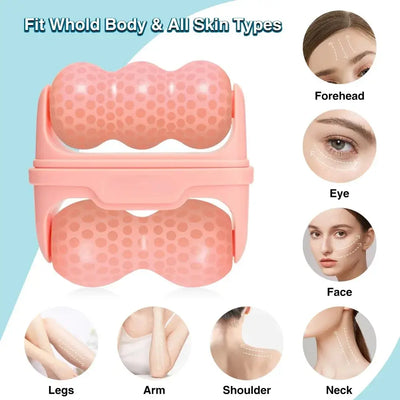 Dual-head ice roller for puffiness, migraines & skin tightening. Relieve tension & refresh your skin with Frost Glow Cosmetics beauty tools.