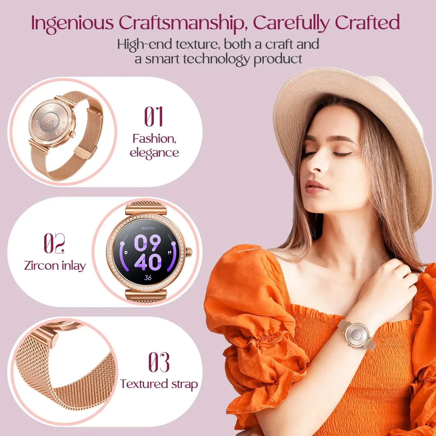 Stay stylish with Frost Glow Cosmetics Women’s Smartwatch – wireless calls, sport modes, IP68 waterproof, fitness tracker & metal strap.