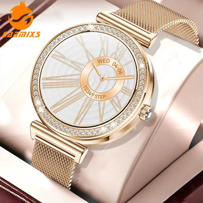 Stay stylish with Frost Glow Cosmetics Women’s Smartwatch – wireless calls, sport modes, IP68 waterproof, fitness tracker & metal strap.