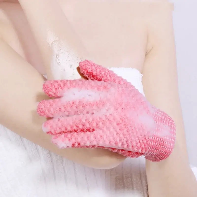 Exfoliating bath gloves for body & face. Improve circulation, remove dead skin & leave skin soft, smooth & refreshed.