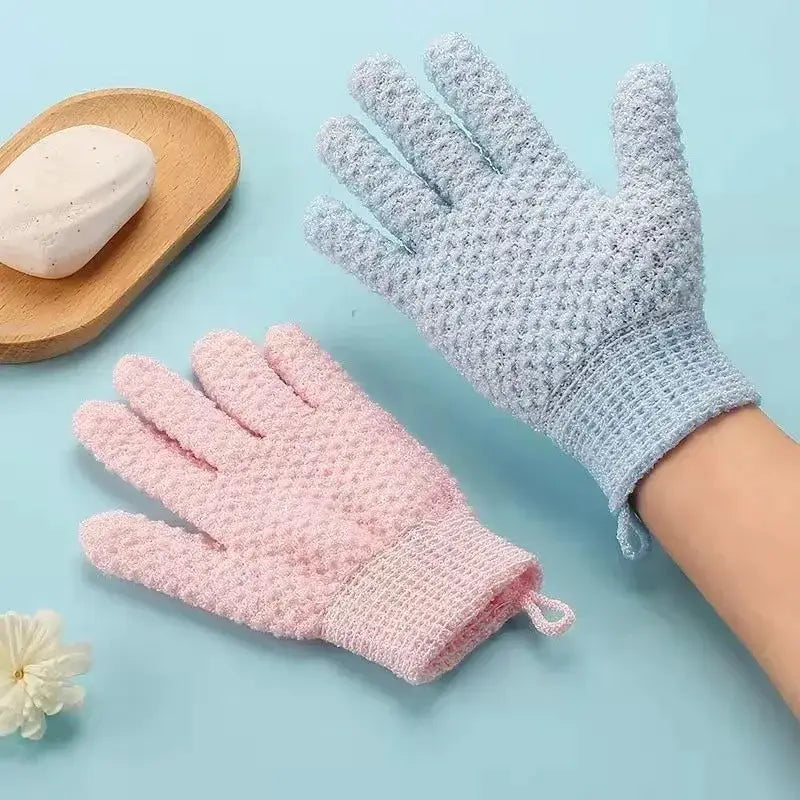 Exfoliating bath gloves for body & face. Improve circulation, remove dead skin & leave skin soft, smooth & refreshed.