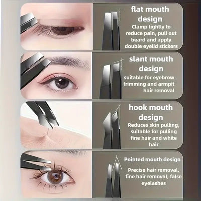 Durable stainless steel tweezers for eyebrows, lashes & beard grooming. Precision design for flawless shaping. Shop Frost Glow Cosmetics today!