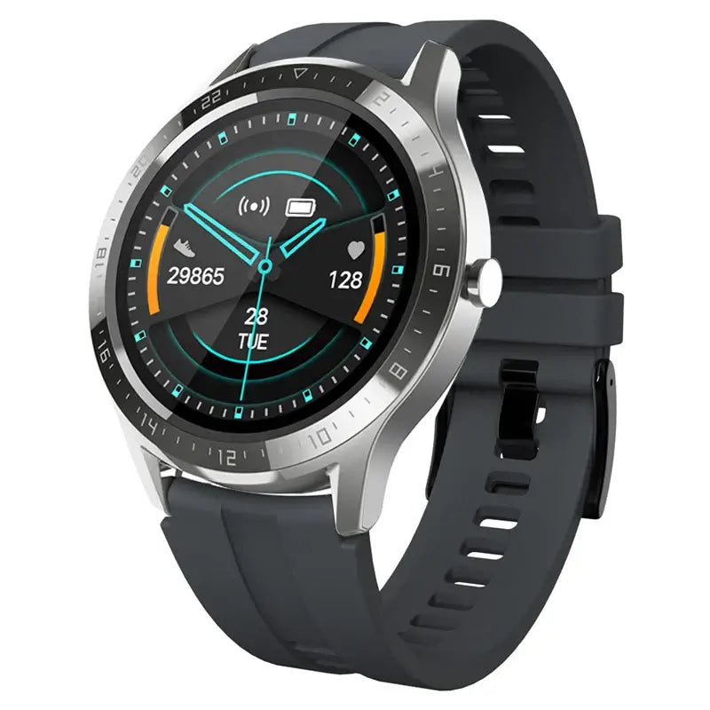 Frost Glow Cosmetics 1.28" HD fitness tracker smartwatch with health monitoring, sports modes & IP67 waterproof design.