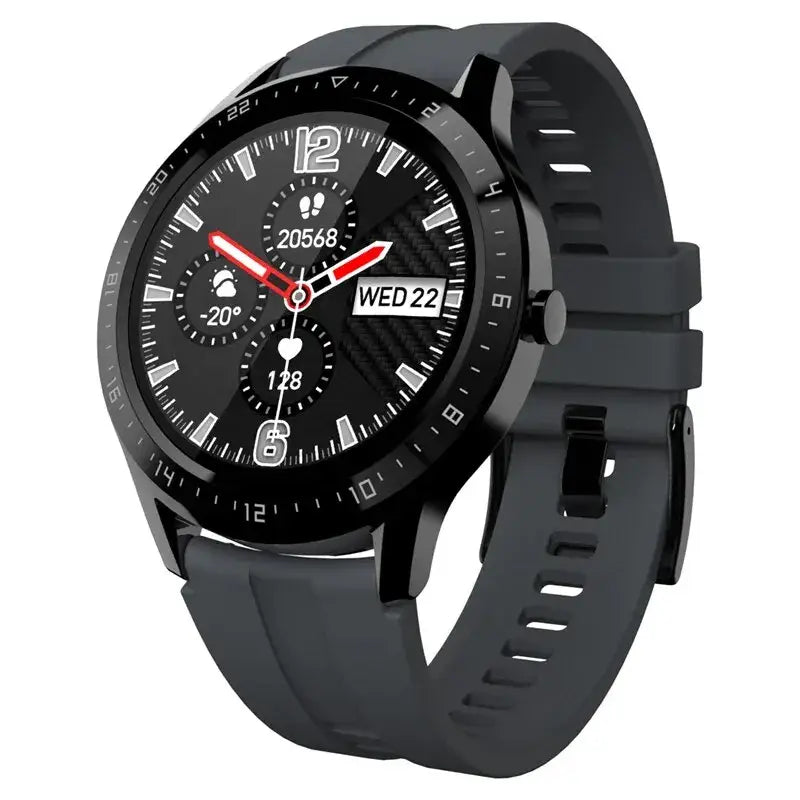 Frost Glow Cosmetics 1.28" HD fitness tracker smartwatch with health monitoring, sports modes & IP67 waterproof design.