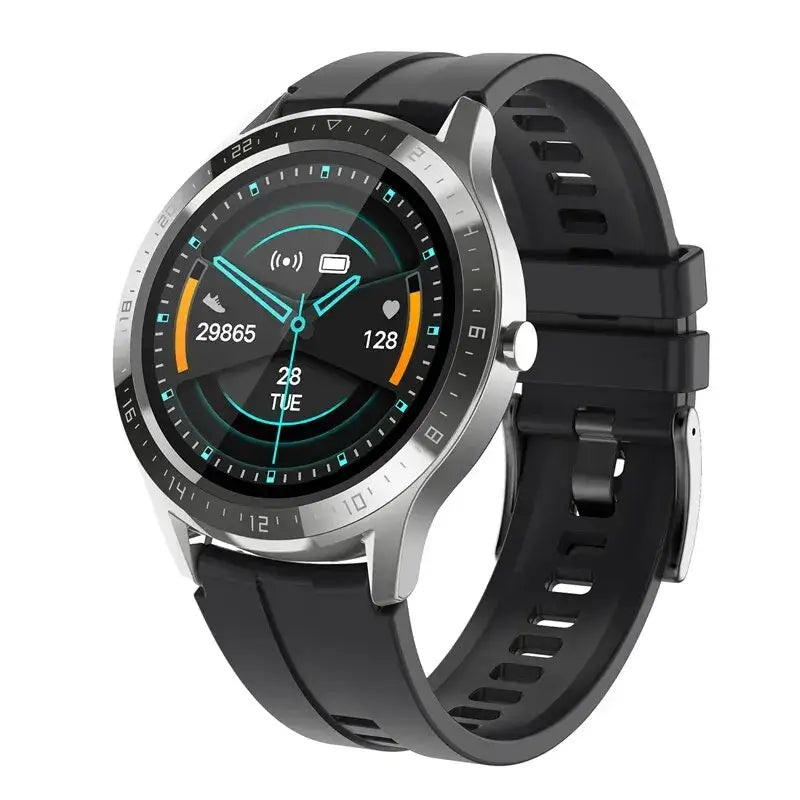 Frost Glow Cosmetics 1.28" HD fitness tracker smartwatch with health monitoring, sports modes & IP67 waterproof design.