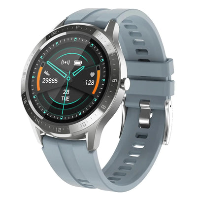 Frost Glow Cosmetics 1.28" HD fitness tracker smartwatch with health monitoring, sports modes & IP67 waterproof design.