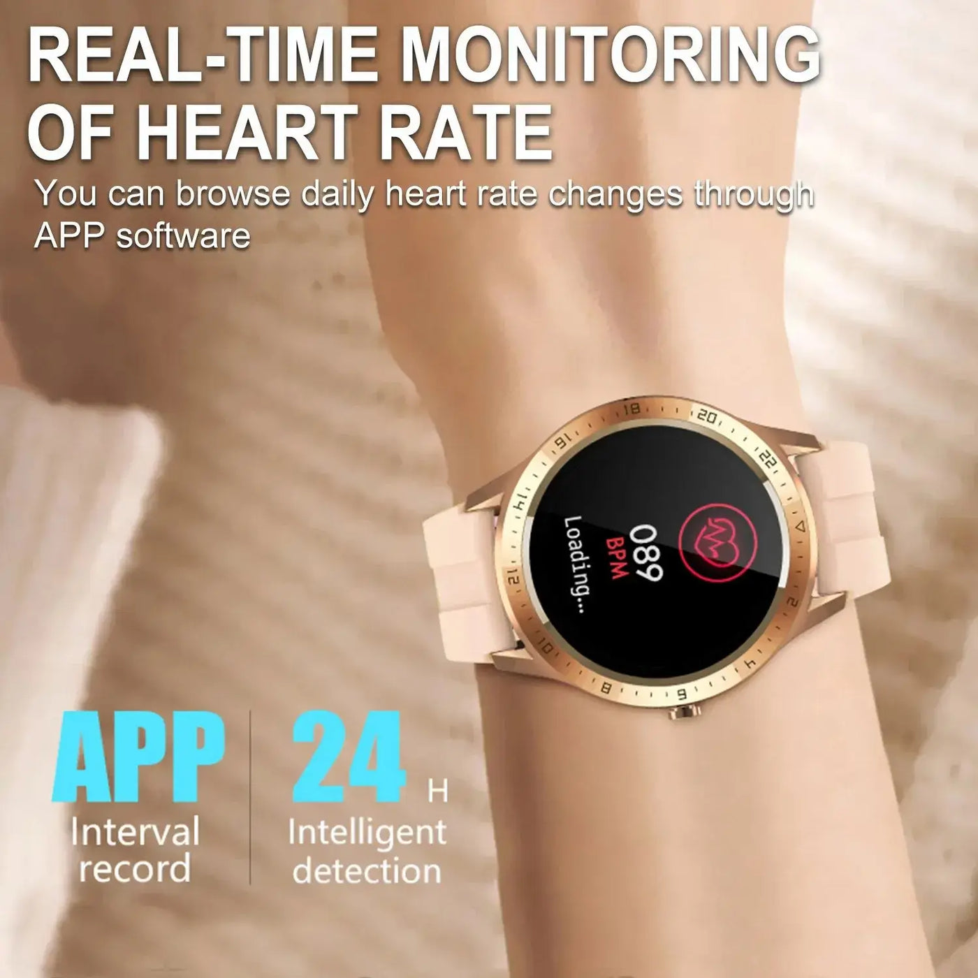 Frost Glow Cosmetics 1.28" HD fitness tracker smartwatch with health monitoring, sports modes & IP67 waterproof design.