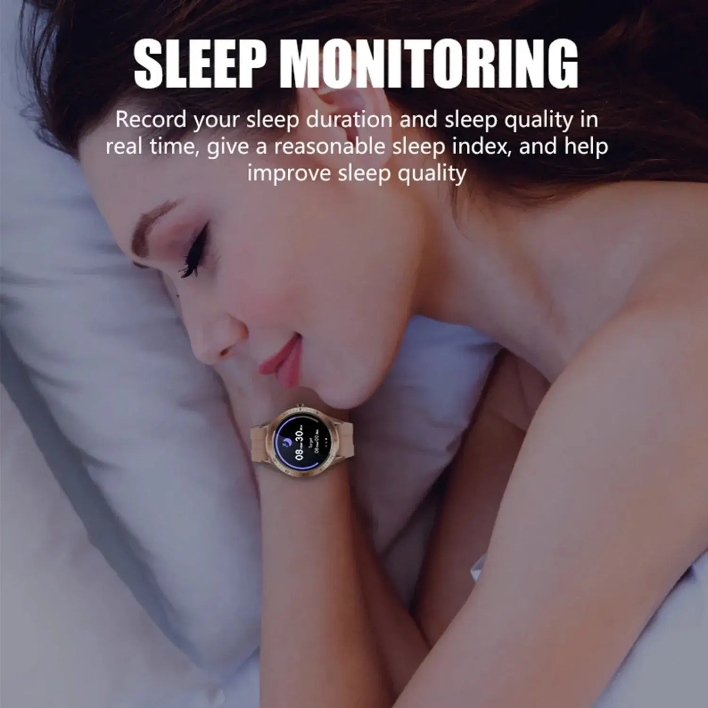 Frost Glow Cosmetics 1.28" HD fitness tracker smartwatch with health monitoring, sports modes & IP67 waterproof design.