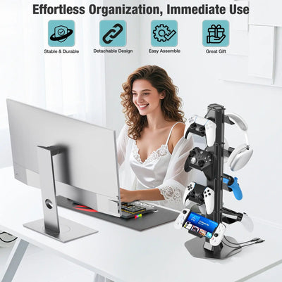 Organize your gaming setup with Frost Glow Cosmetics universal controller & headset holder. Fits Xbox, PS5, PS4, Switch & more.