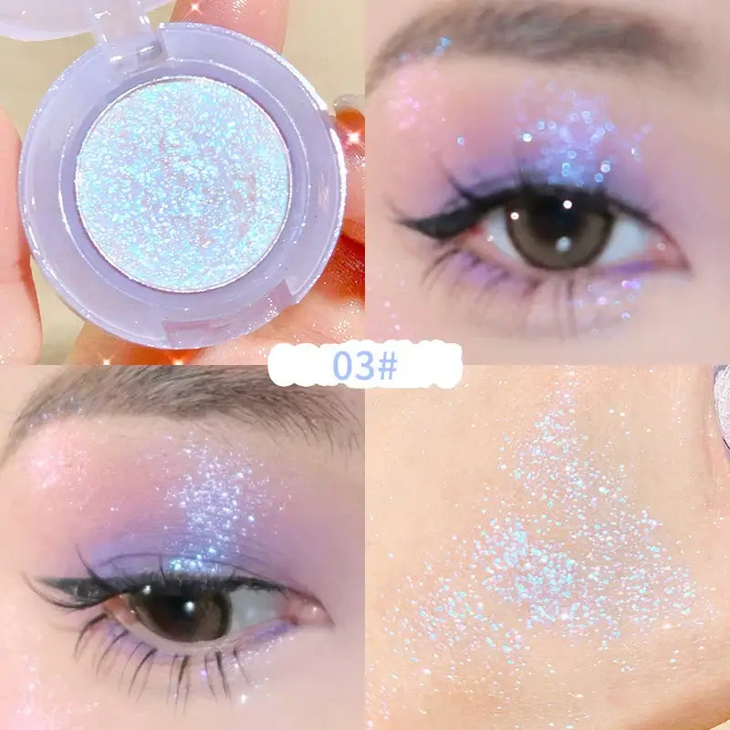 Frost Glow Cosmetics embossed highlighter on radiant skin, showcasing a shimmering finish and glowing complexion.